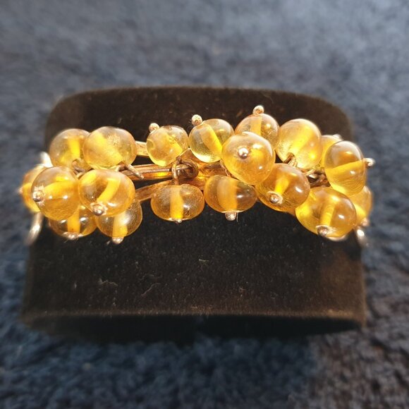 One-of-a-Kind Vintage Genuine Yellow Amber 925 Sterling Silver Cuff Bracelet - Picture 8 of 14